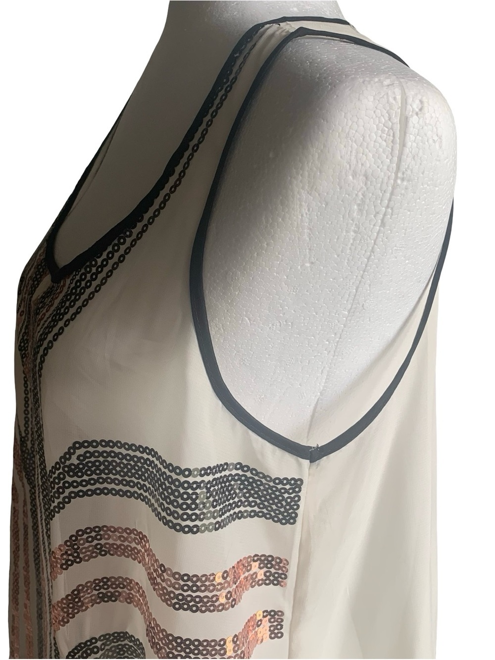 Material Girl Semi Sheer Sequin Tunic Tank Topper Event Party Cream Black S - Picture 8 of 14